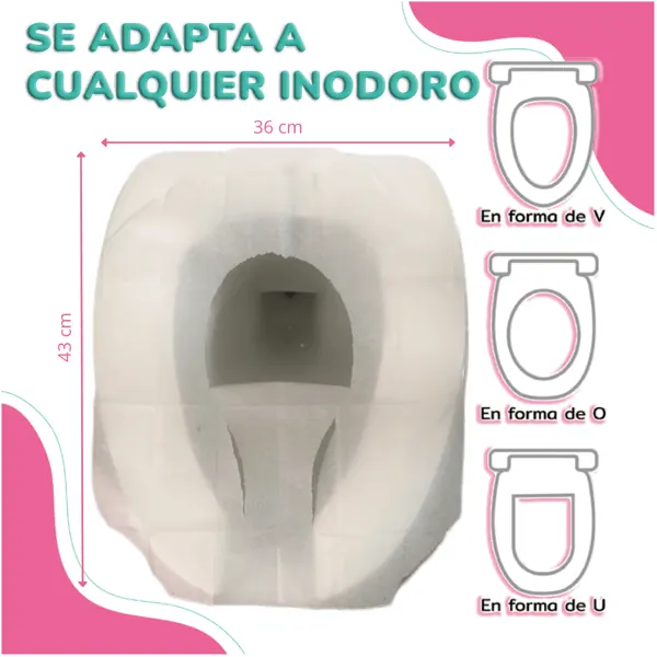 Saniasiento de 36 por 43 centímetros junto a inodoros en forma de V, O y U